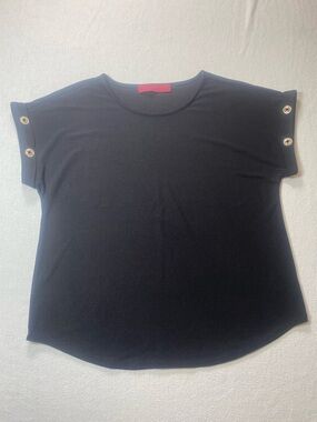 Love Scarlett Black Short Sleeve Top with Decorative Sleeve Eyelets